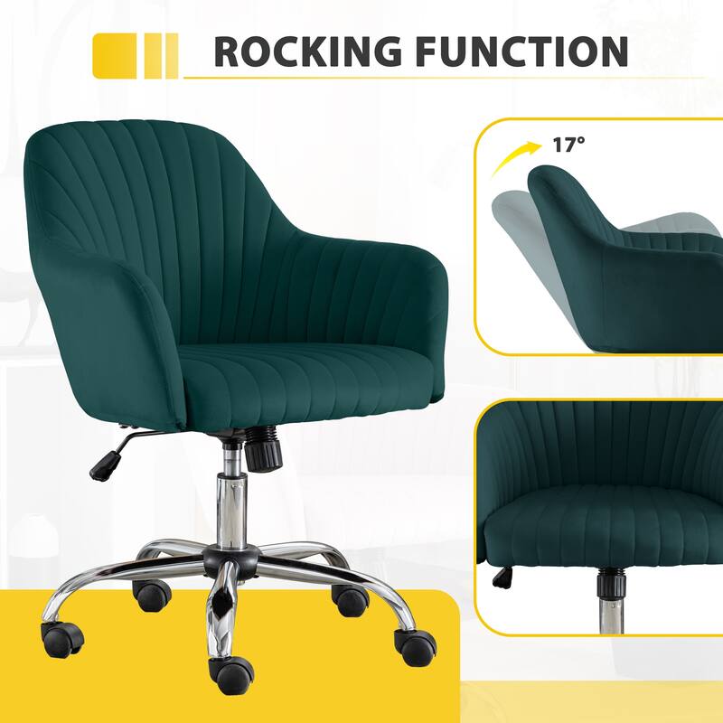 Modern Velvet Accent Chair with Adjustable Height and Rolling Casters