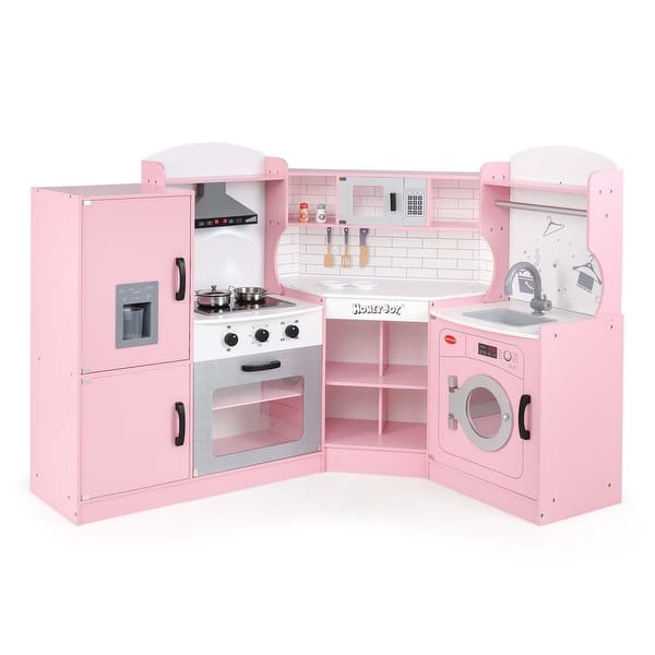slide 2 of 36, Costway Corner Play Kitchen Toddler Kitchen Playset with Range Hood, - See Details