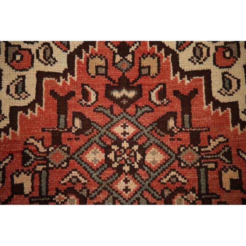 Hand Knotted Oriental 100% Wool Carpet Traditional Geometric Red Hamedan Runner Rug - 10' 3'' X 3' 6''