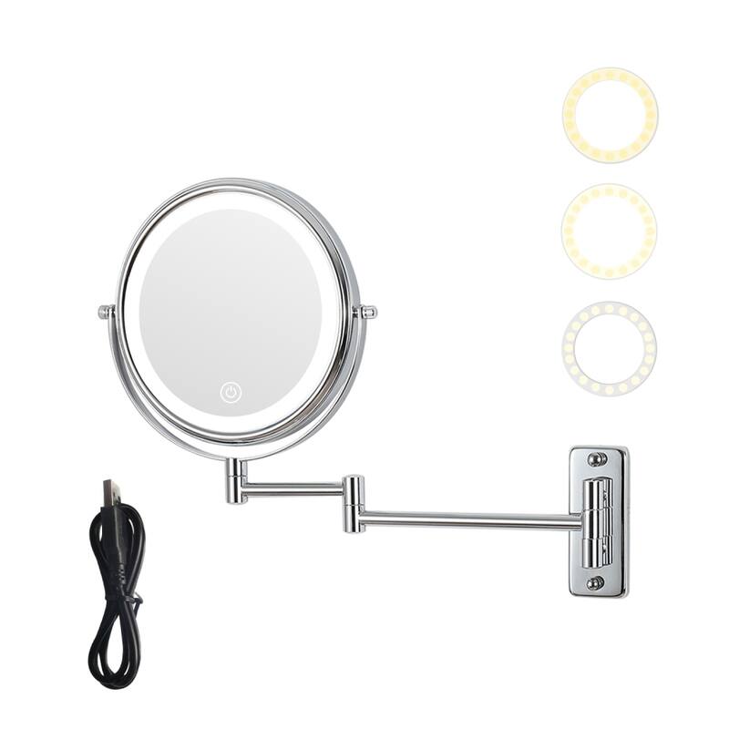 8 in. Wall Mounted Makeup Mirror with 3 colors LED Lights - Silver