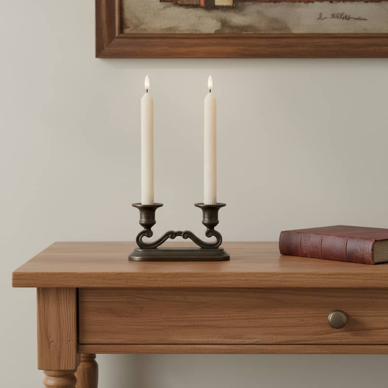 Set of Two Beige Flameless Taper Candles - Beige