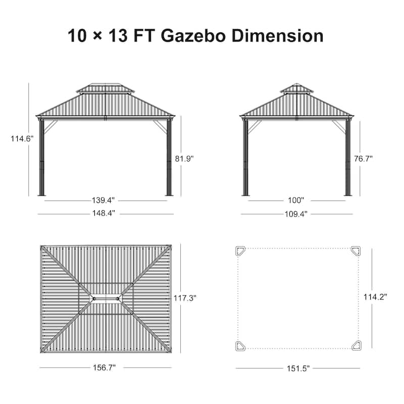 PURPLE LEAF Outdoor Galvanized Steel Hardtop Gazebo, Aluminum Frame Gazebo With Curtains