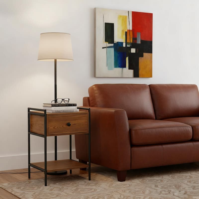 Azalea Park Wood and Metal Side Table with Drawer and Shelf - 17.52 W x 15.75 D x 25.59 H