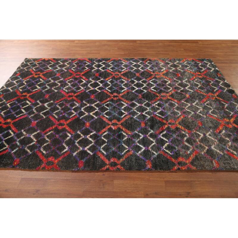 Trellis Abstract Persian Area Rug Hand-Knotted Wool Carpet - 5'8" x 8'6"