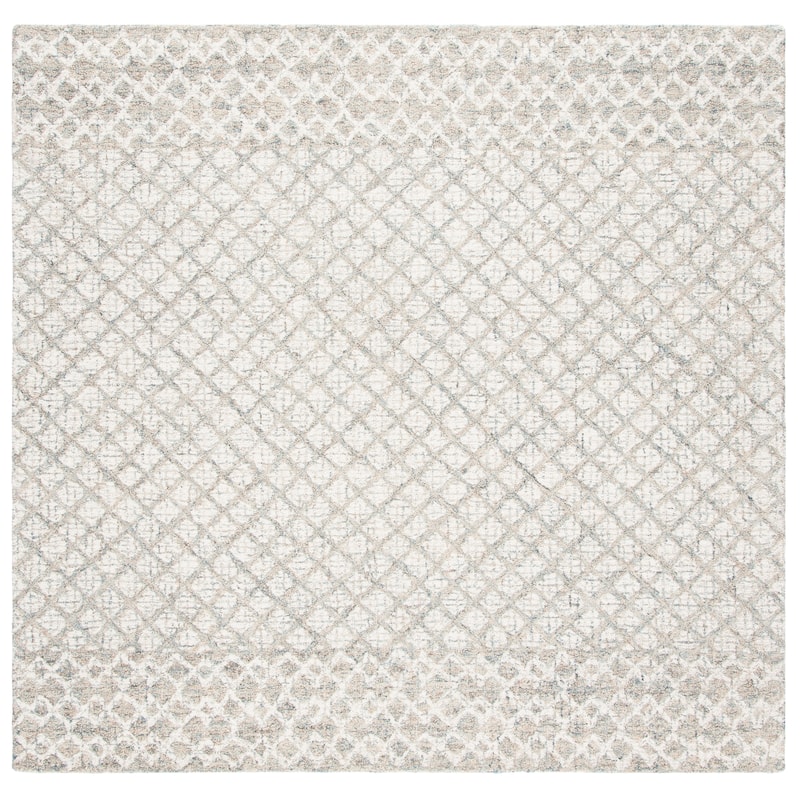 SAFAVIEH Handmade Abstract Suhad Modern Wool Rug - 6' Square - Ivory/Grey