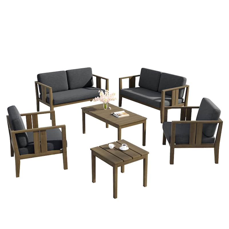 Teak Wood 6-Piece Outdoor Conversation Set with Table