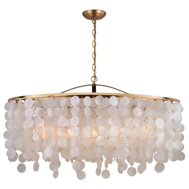 Elsa 5L Coastal Capiz Shell Linear Chandelier Island Pendant Light Fixture - 35.75-in W x 21-in H x 15-in D