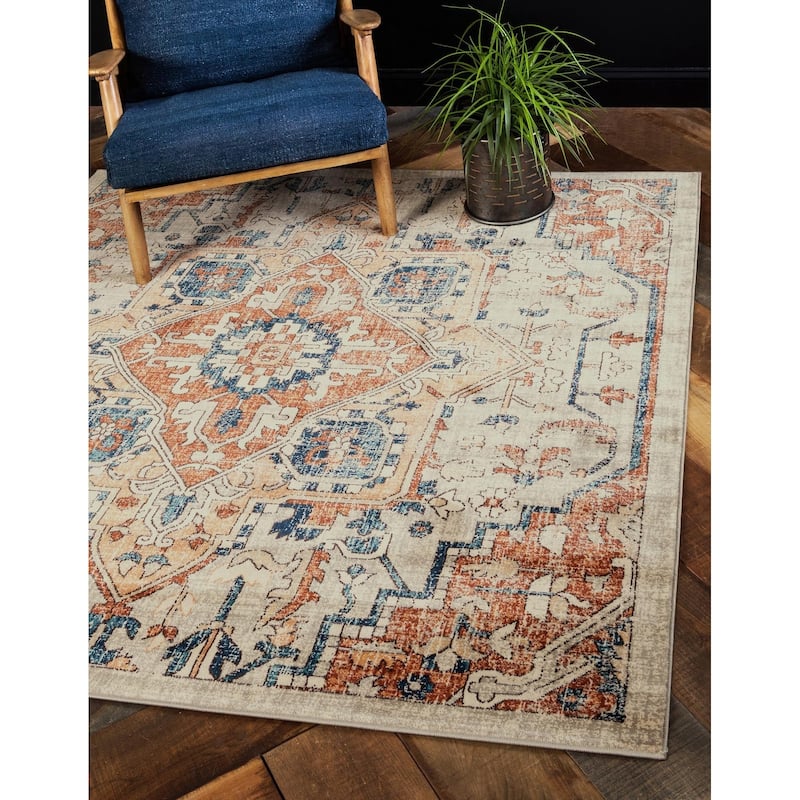 Traditional Hadeya Collection Area Rug - Blue-Brown - 6' Square