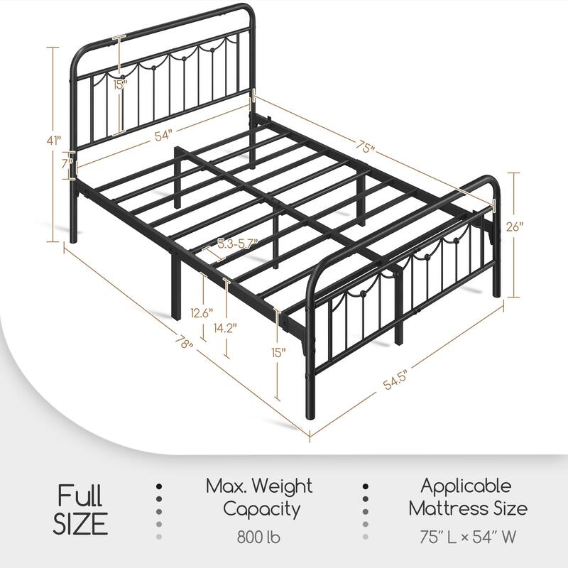 Yaheetech Metal Platform Bed Frame with Vintage Headboard and Footboard Metal Bed Base