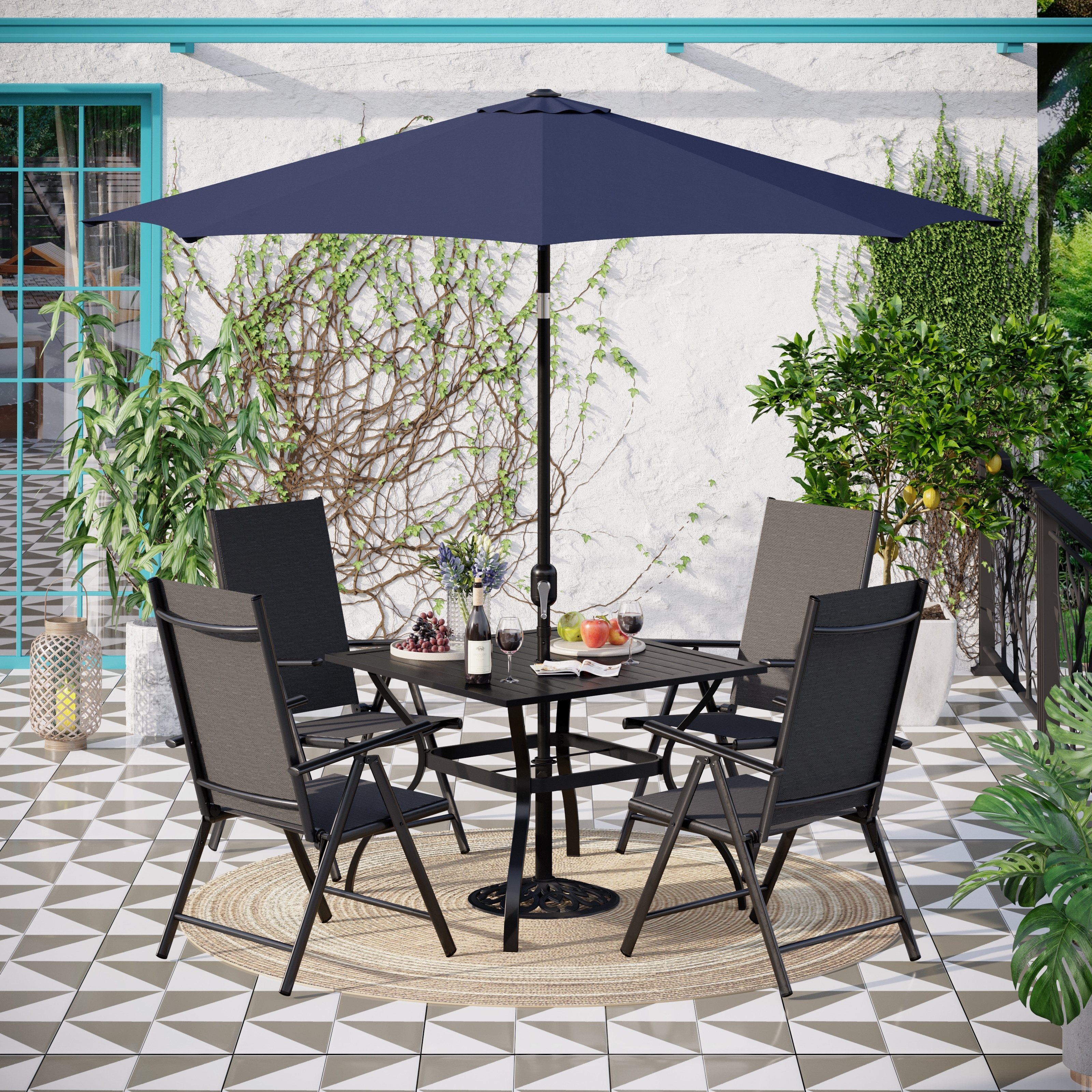 6 piece patio garden set with table umbrella and 4 folding hotsell chairs