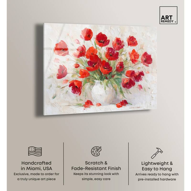 Red Blooms in a Vase Acrylic by Art Remedy, Ready to Hang