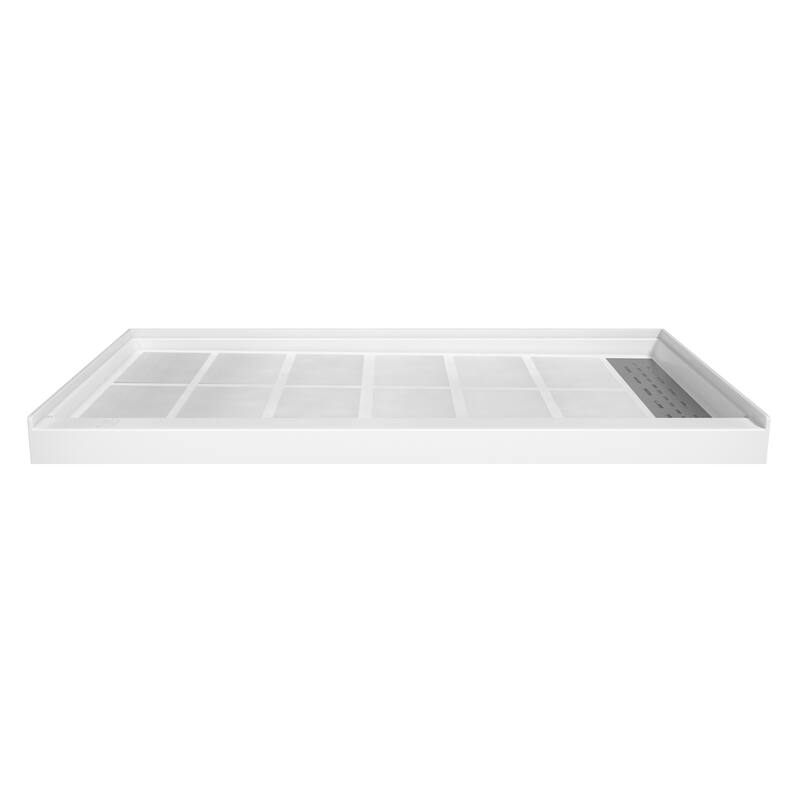 60 in. x 32 in. Elegant White Single Threshold Anti-slip SMC Rectangular Shower Base with Drain and Stainless Steel Drain Cover