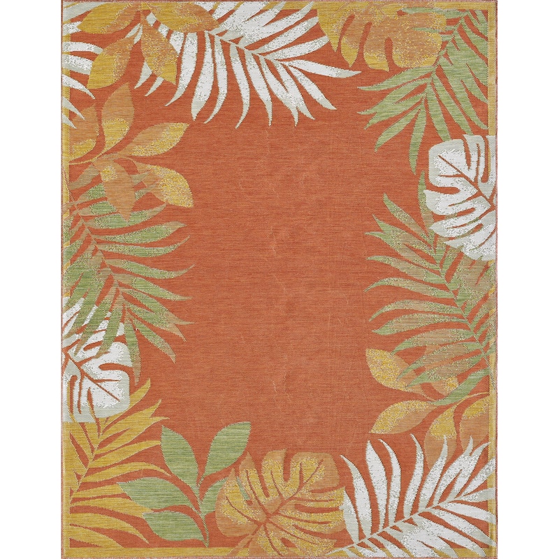 Domani Novarro Tropical Border of Palms Reversible Indoor / Outdoor Area Rug