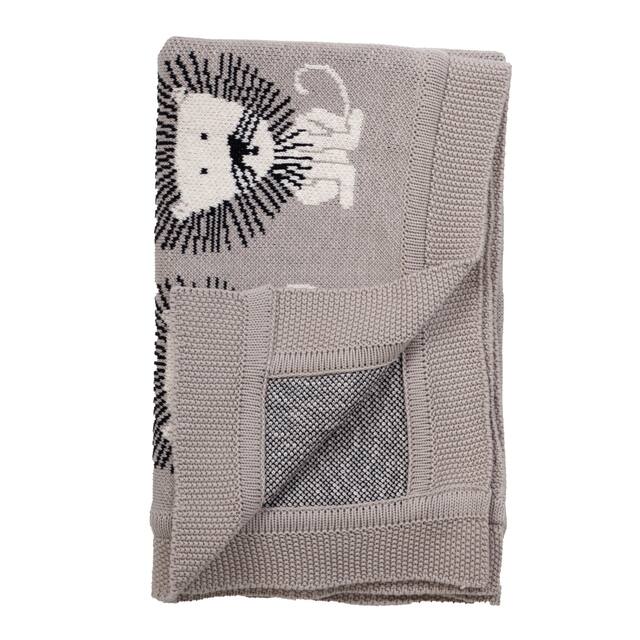 Lion King Light Grey Knitted 32" X 40" Baby Blanket - 32 x 40 - 32 x 40