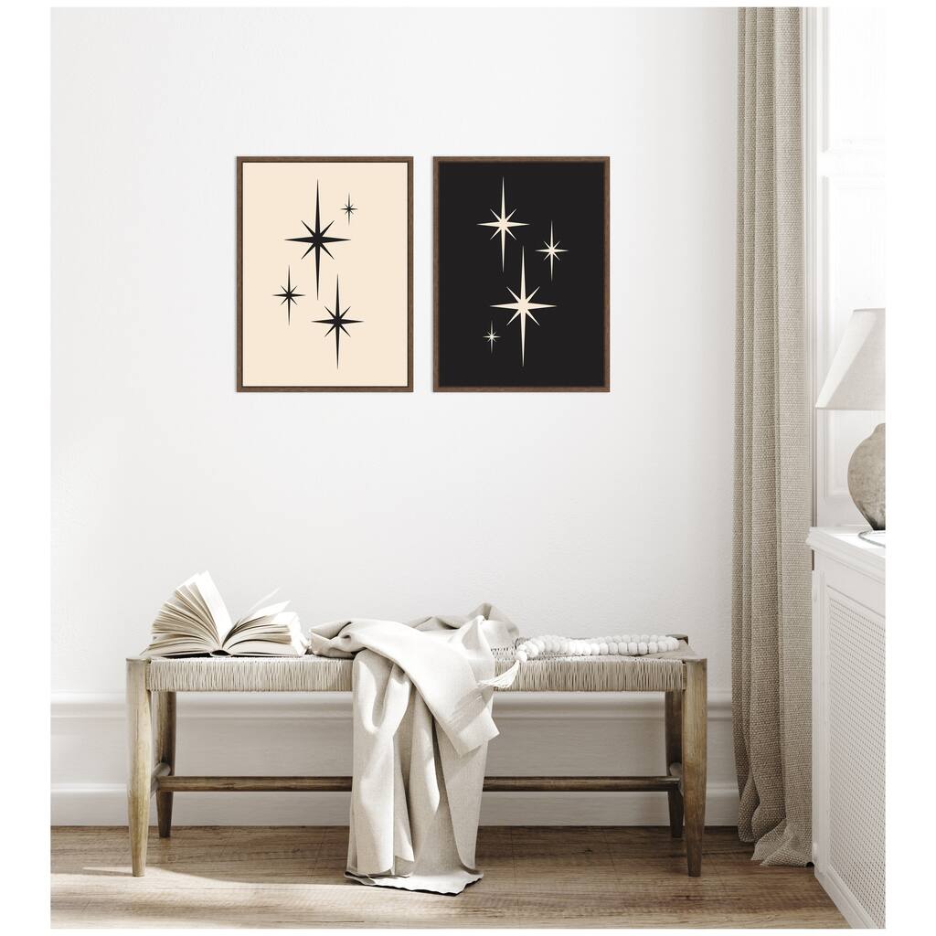 Kate and Laurel Starburst Retro Atomic 70s Style MCM Minimalist 2 Piece Framed Canvas Wall Art Set by Lucky Guava