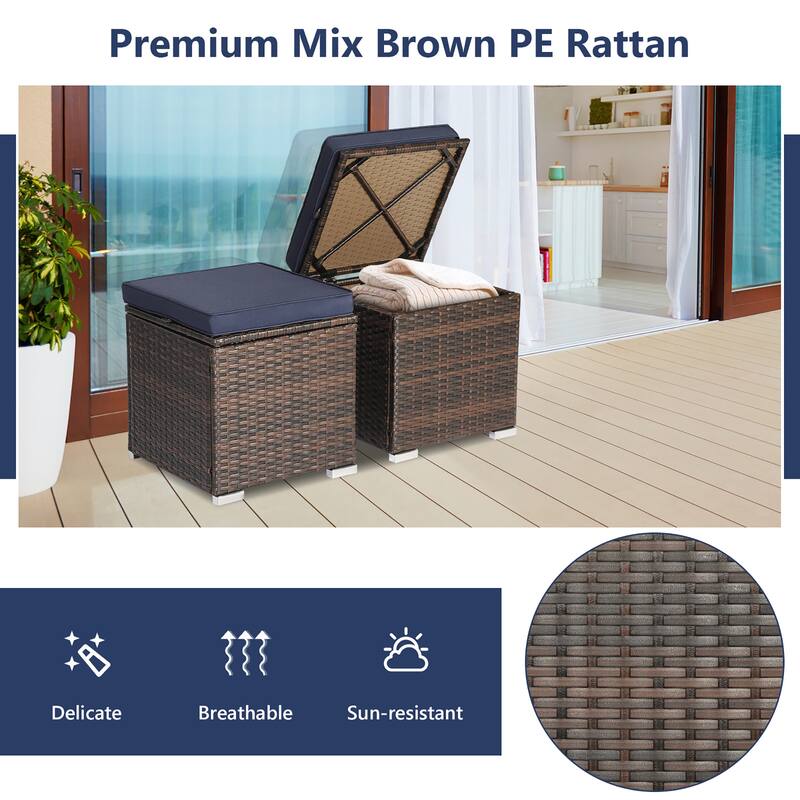 Costway 2PCS Patio Rattan Ottomans Seat Side Table Storage Box - See Details