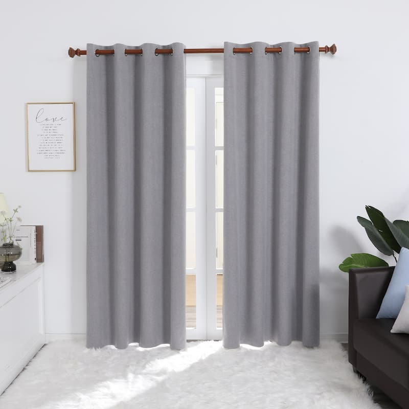 Deconovo Total Blackout Faux Linen Curtains 2 Panels - 52W x 84L - Grey