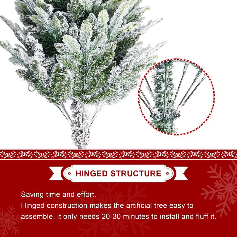 Glitzhome 7.5ft/9ft/12ft Pre-Lit Flocked Layered Spruce Artificial Christmas Trees