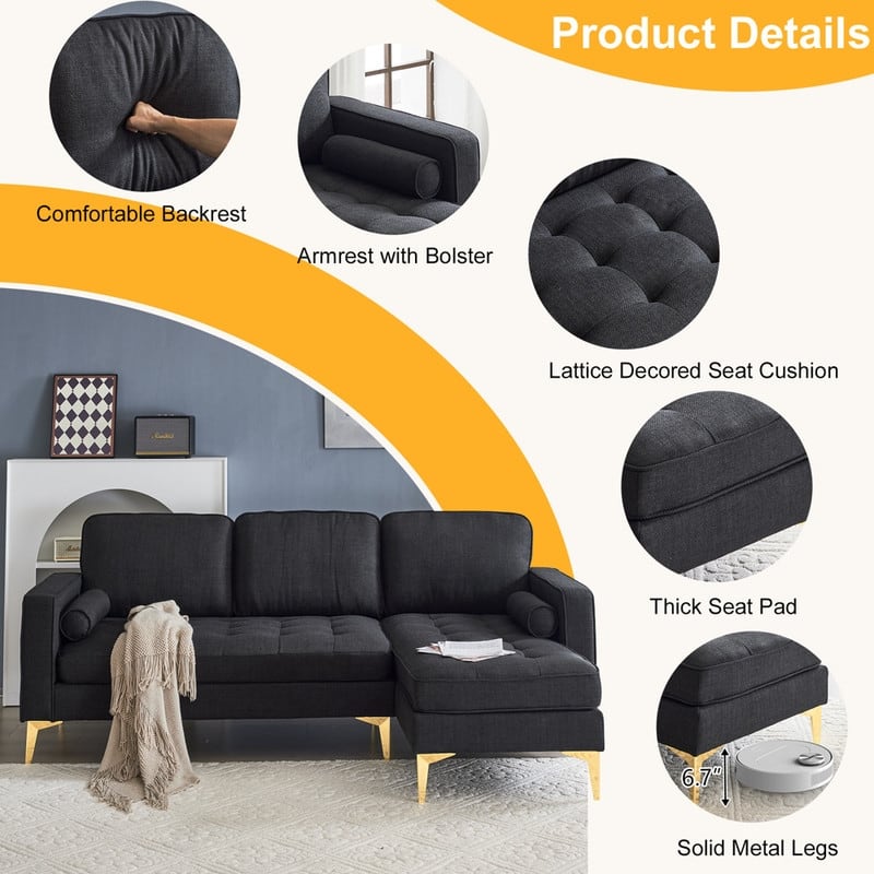 3-Seater Golden Tripod Legs Indoor Modular Sofa