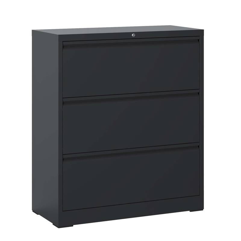 3-Drawer Lateral Filing Cabinet with Lock, Metal Home Office Storage Cabinet with Quiet Glide Drawers