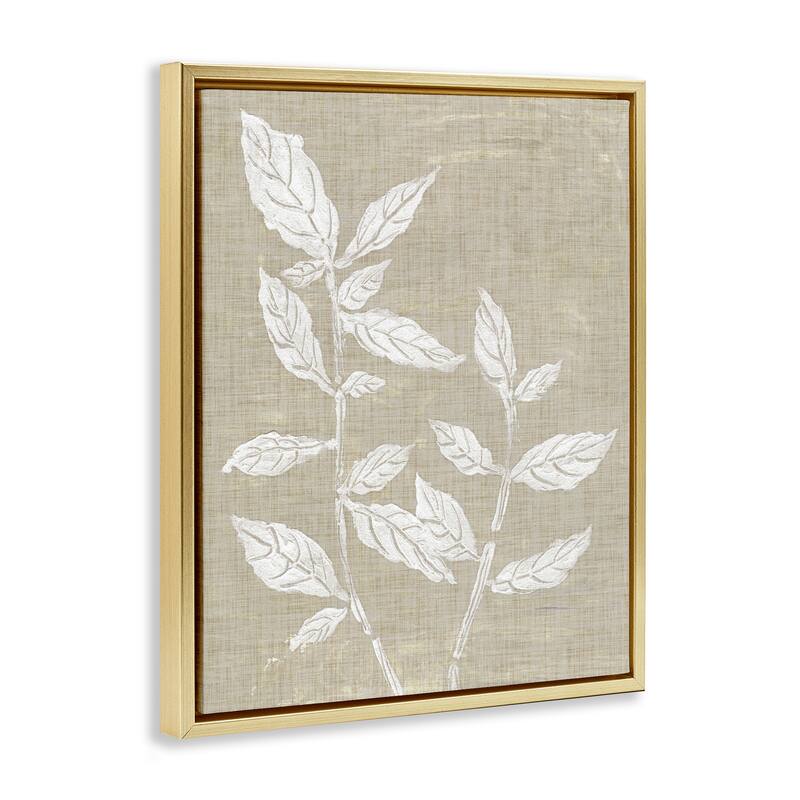 Stupell Leaves on Distressed Textile Framed Floater Canvas Wall Art Design By Melissa Wang