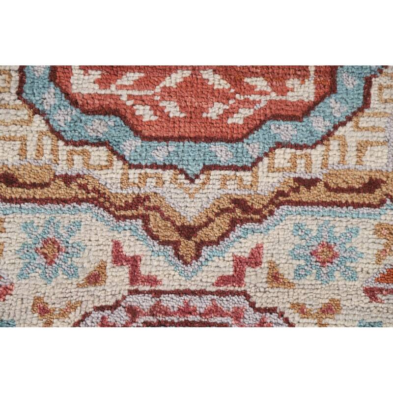 Geometric Beige Kazak Runner Rug Hand-knotted Wool Carpet - 2'6"x 7'10"