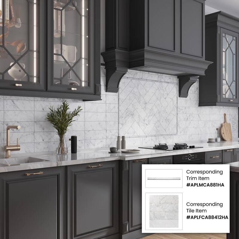 Apollo tile 4 x 12 Grandis Honed White Bianco Carrara Marble Tile (5 sq ft/case) - 15 Pack