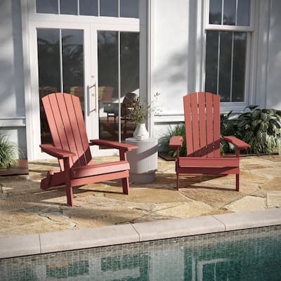 Set of 2 All-Weather Modern Wide Slat Back Poly Resin Adirondack Chairs