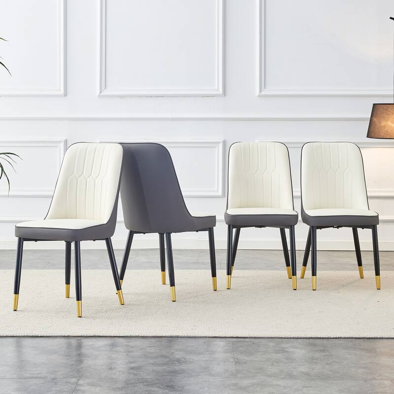 Modern 4 Piece PU Leather Dining Chairs with Thick Cushions, Metal Legs for Dining Room Kitchen Bedroom Living Room