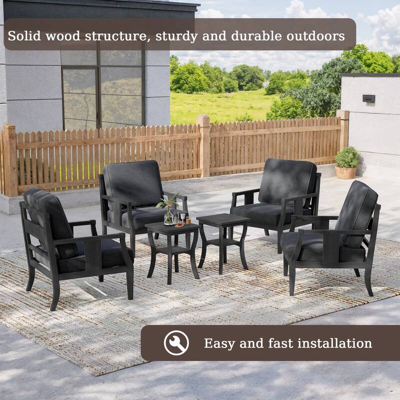 6-piece Outdoor Teak Seating Set Club Chairs with Cushions