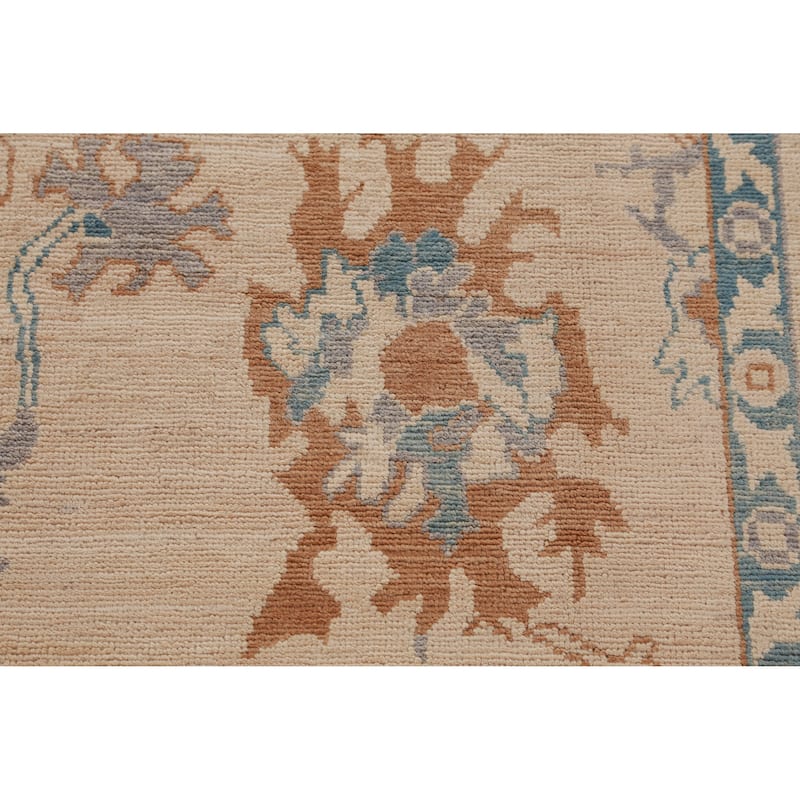 Hand Knotted Oriental 100% Wool Carpet Transitional All-Over Beige & Ivories Oushak Area Rug - 8' 5'' X 6' 6''