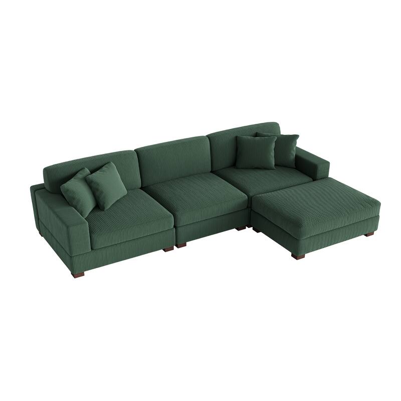 Ella 82" W/ 118" W Corduroy Modular Sectional Sofa with Ottoman