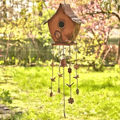 Antique Copper Hanging Birdhouse Wind Chime "Pagoda"
