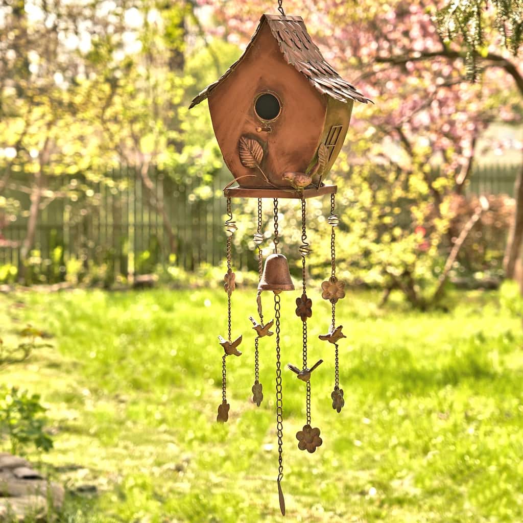 Antique Copper Hanging Birdhouse Wind Chime "Pagoda"