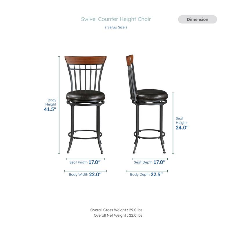 Argonne 24" H Faux leather Swivel Counter Height Chair - Metal Base