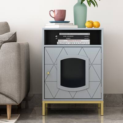 Natural Nightstand with Shlef and Door,Also Be Applied to Cat House