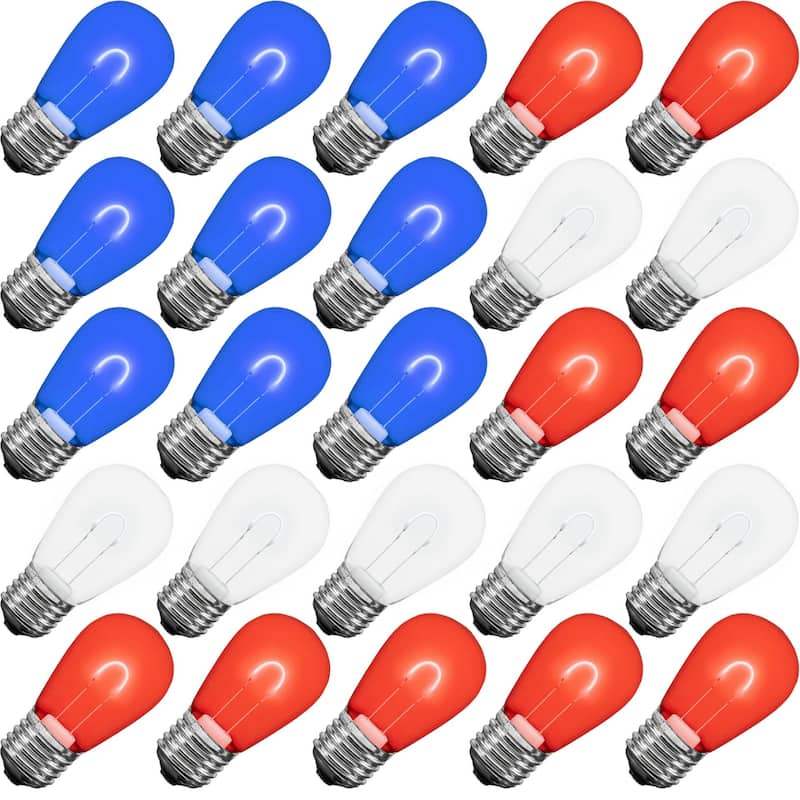 25 Pack LED S14 Outdoor Patio Edison Replacement Bulbs, Warm White, E26 Base - String Lights - Multi