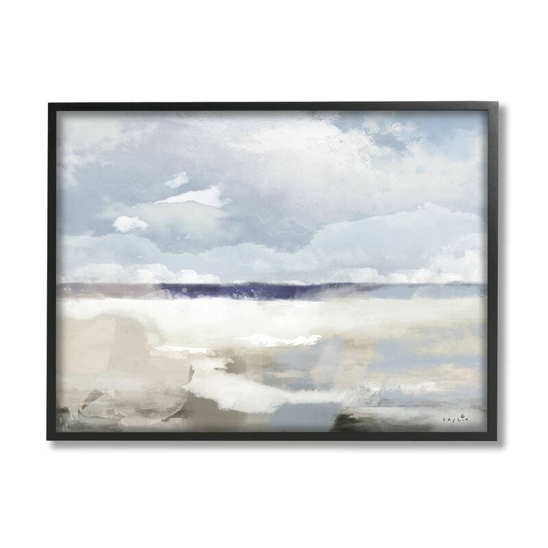 Stupell Layered Abstract Beach Scenery Distant Land Clouds Framed Wall Art, Design by Sophie 6 - Multi - 30 x 24 - Black