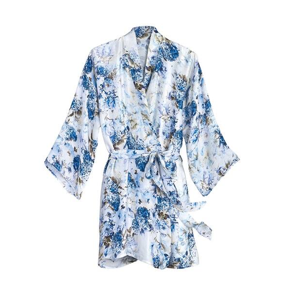 Shop Women S Blue Hydrangea Silk Robe Short Style With 3 4