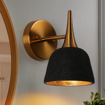 Ampla Modern Farmhouse 1-light Wall Sconce Black and Brass Bathroom Vanity Light