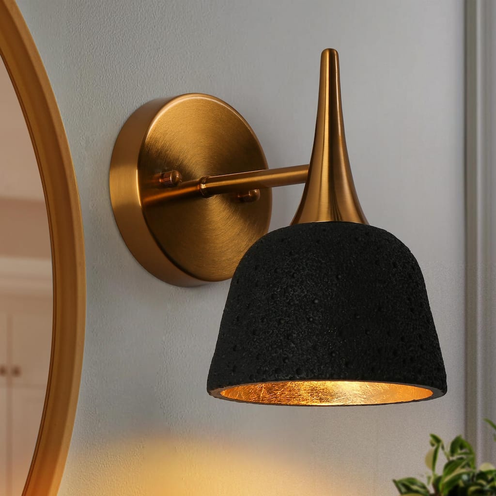 Ampla Modern Farmhouse 1-light Wall Sconce Black and Brass Bathroom Vanity Light