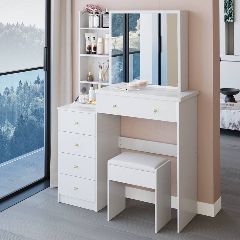 Versatile Middle Size Bedside Cabinet with Extra Large Sliding Mirror and High Capacity Storage
