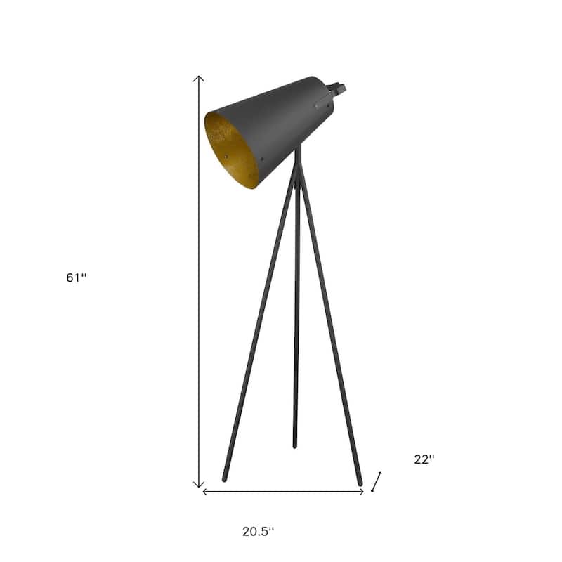 61-Inch Tripod Floor Lamp with Gray Metal Cone Shade and Foot Switch - 22” x 20.50” x 61”