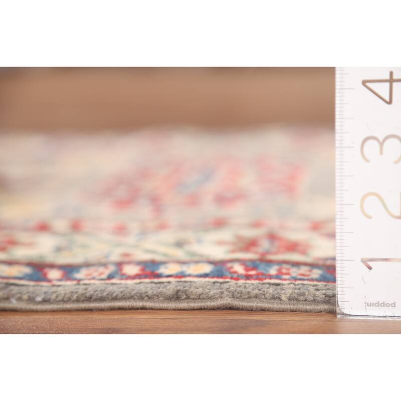 Geometric Kazak Accent Rug Hand-Knotted Grey Wool Carpet - 2'6" x 4'3"