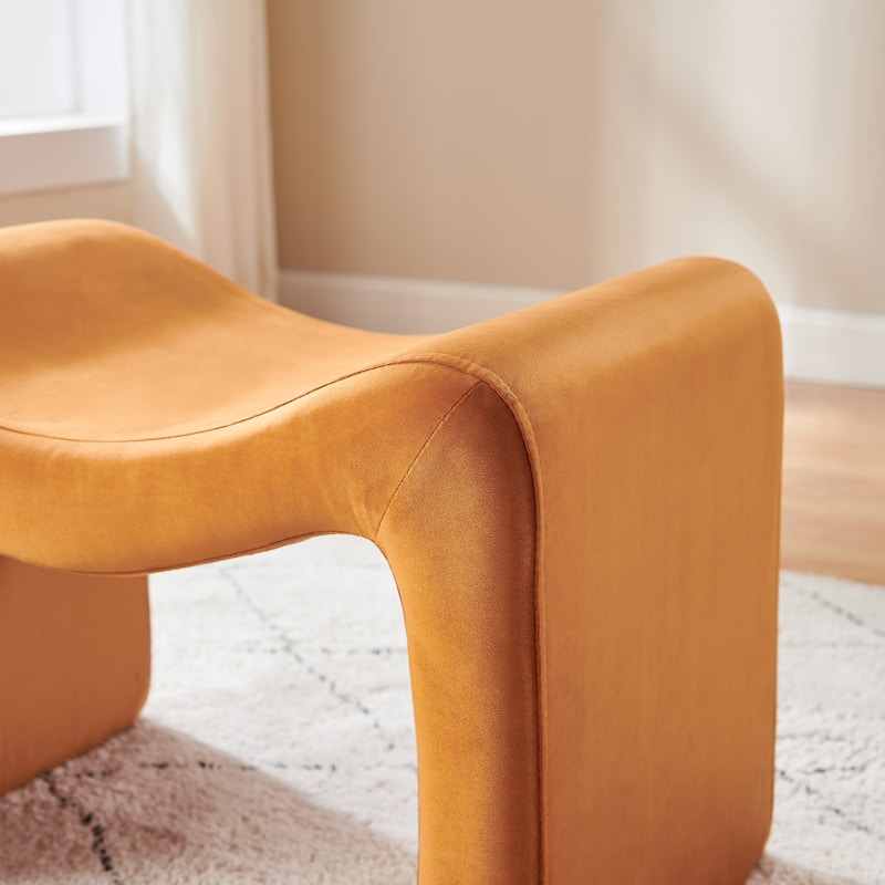 VANOMi Upholstered Pouf, Mid-Century Modern Ottoman, Cometemporary Foot Stool For Living Room Extra Vanity Seat For Small Space