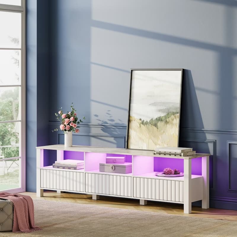 White TV Stand for 65-100 Inch TV with LED Light, Modern TV Console