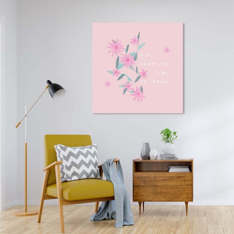 Wynwood Studio Canvas Floral and Botanical Time to Grow Pastel Pink and Light Pink Tropical Wall Art Canvas Print - 30 x 30