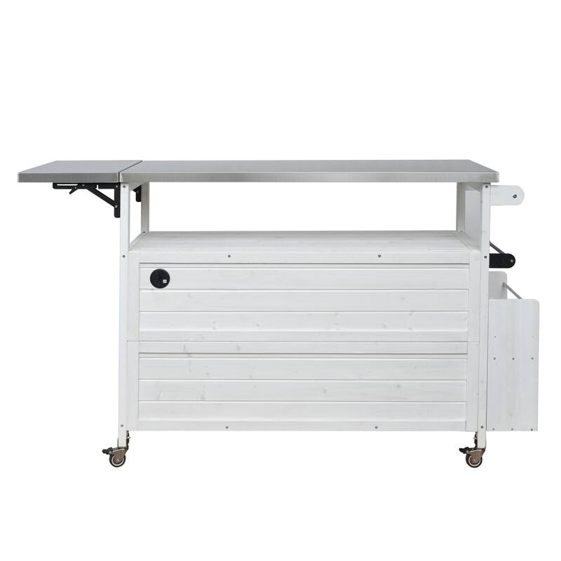 Portable Foldable Outdoor Kitchen Cart with Storage Cabinet and Lockable Wheels