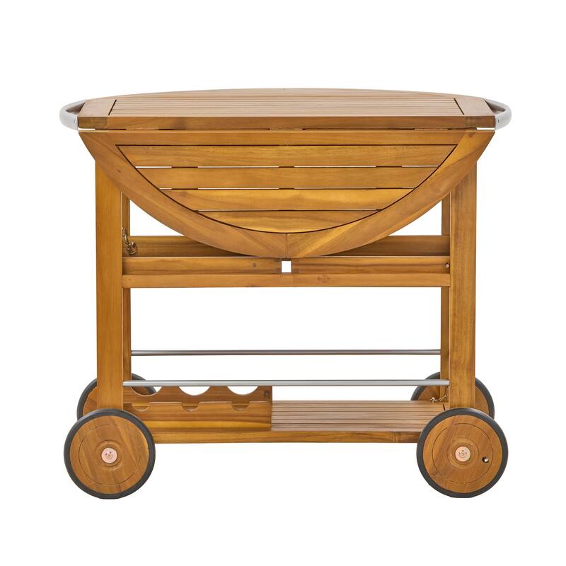Christopher Knight Home - Teakline Outdoor Acacia Wood Bar Cart with Foldable Tabletop & Removable Trays