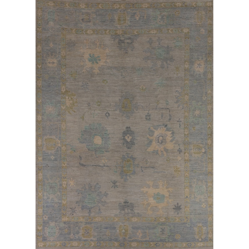 Vegetable Dye Oushak Oriental Area Rug Hand-Knotted Grey Wool Carpet - 8'11"x 11'8"